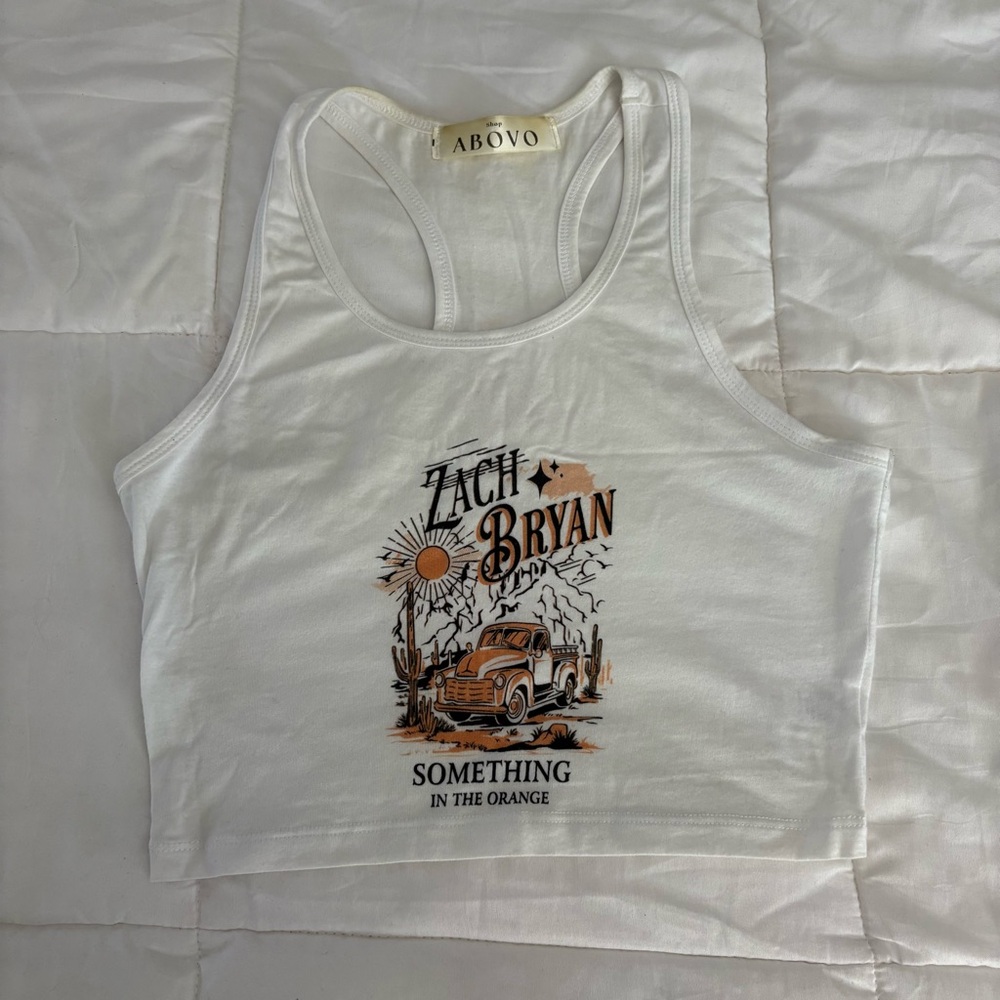 White Graphic Zach Bryan Crop Top
